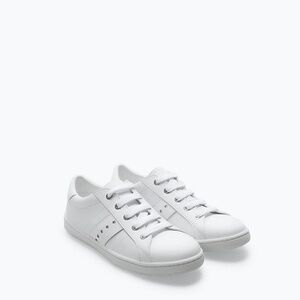 ZARA White Perforated Leather Sneaker Shoe Trainer